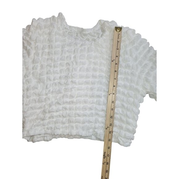 White Textured 2-Piece Set Short Sleeve Crop Top High-Waisted Shorts Stretch 3XL - Picture 8 of 8